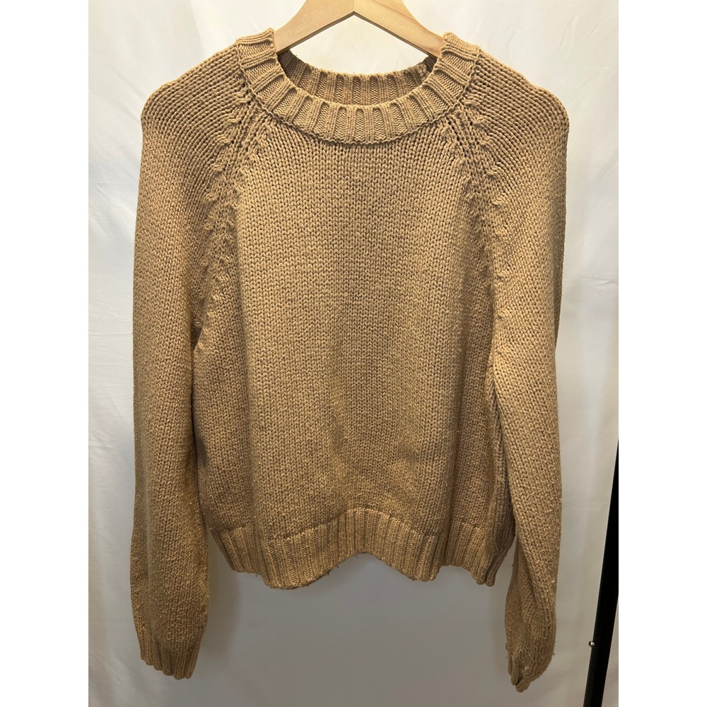 Gap Sweater Women Small Tan Excellent Chunky Knit Cotton Wool Raglan Crewneck